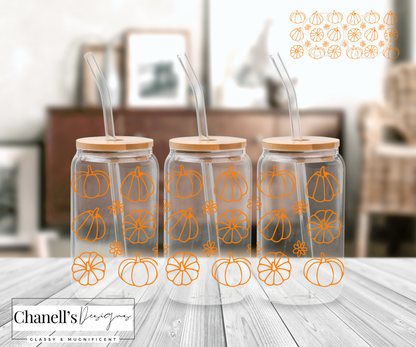 Pumpkin full wrap - Libbey Glass Can or Libbey Acrylic